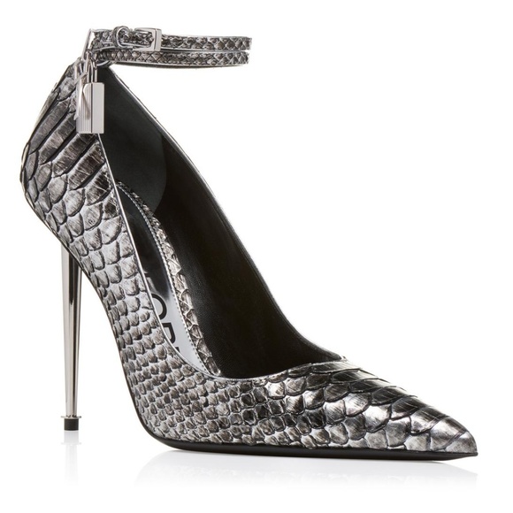 TOM FORD SILVER PYTHON PADLOCK PUMPS